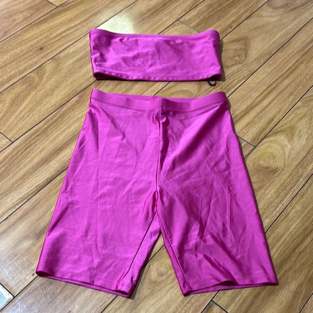 Pink Forever 21 Stretch Top Shorts Set